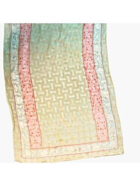 Floral Silk Scarf Wrap Vintage Pink Green Boho Festival Summer 50 x 10 inch